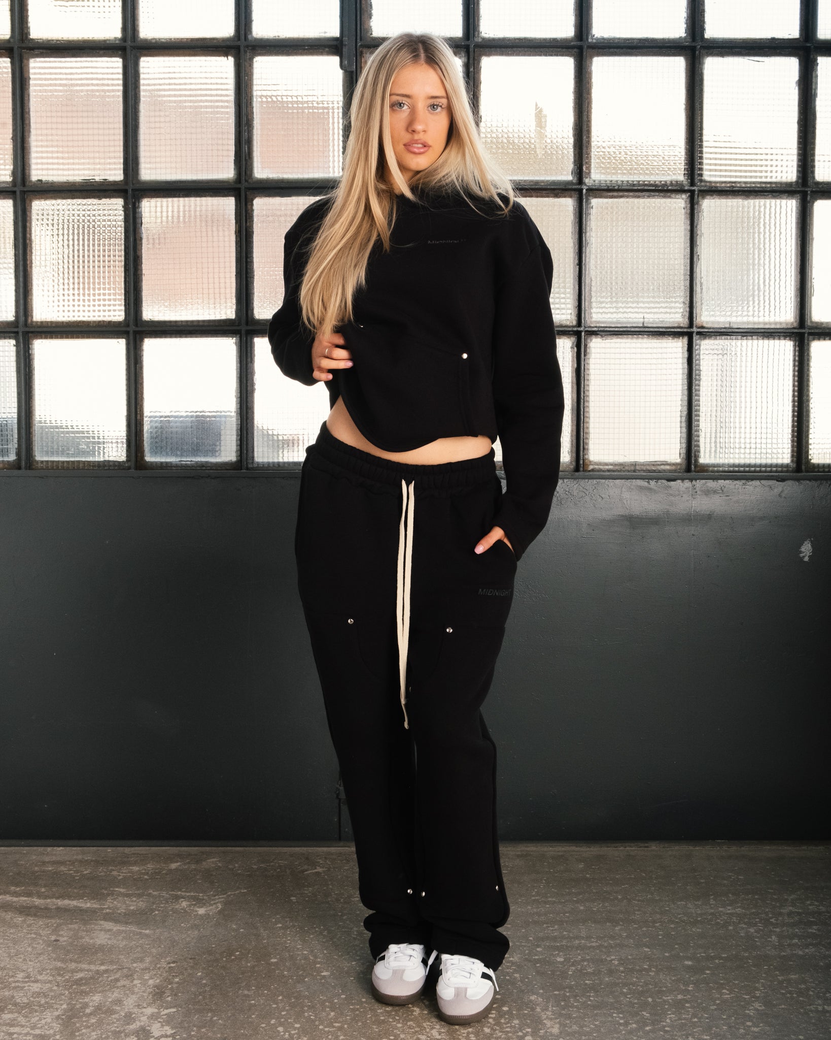 DOUBLE KNEE SWEATPANTS - BLACK